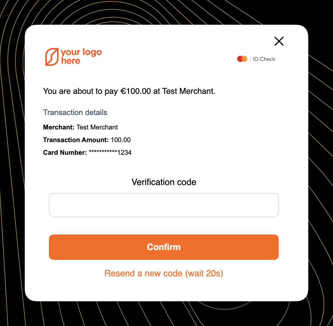 This is an example of a 3DS Challenge UI that could be shown to a cardholder.