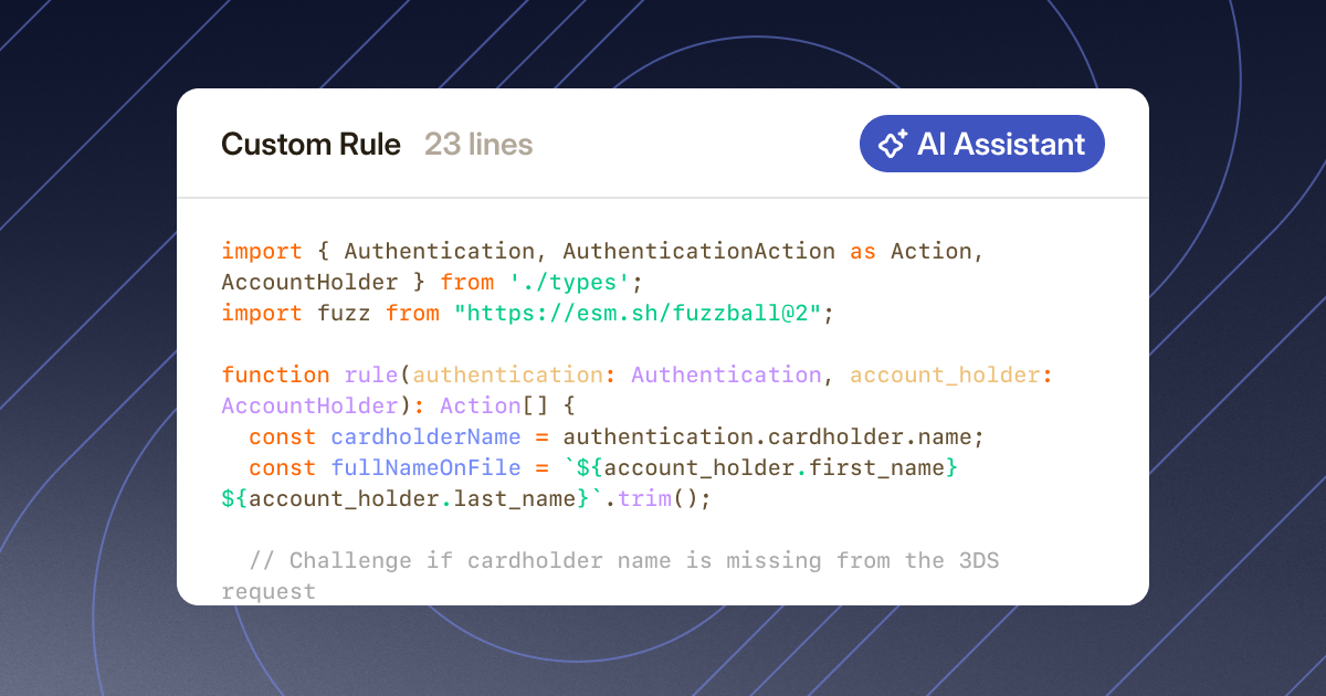 The custom code rule editor showing TypeScript authorization logic